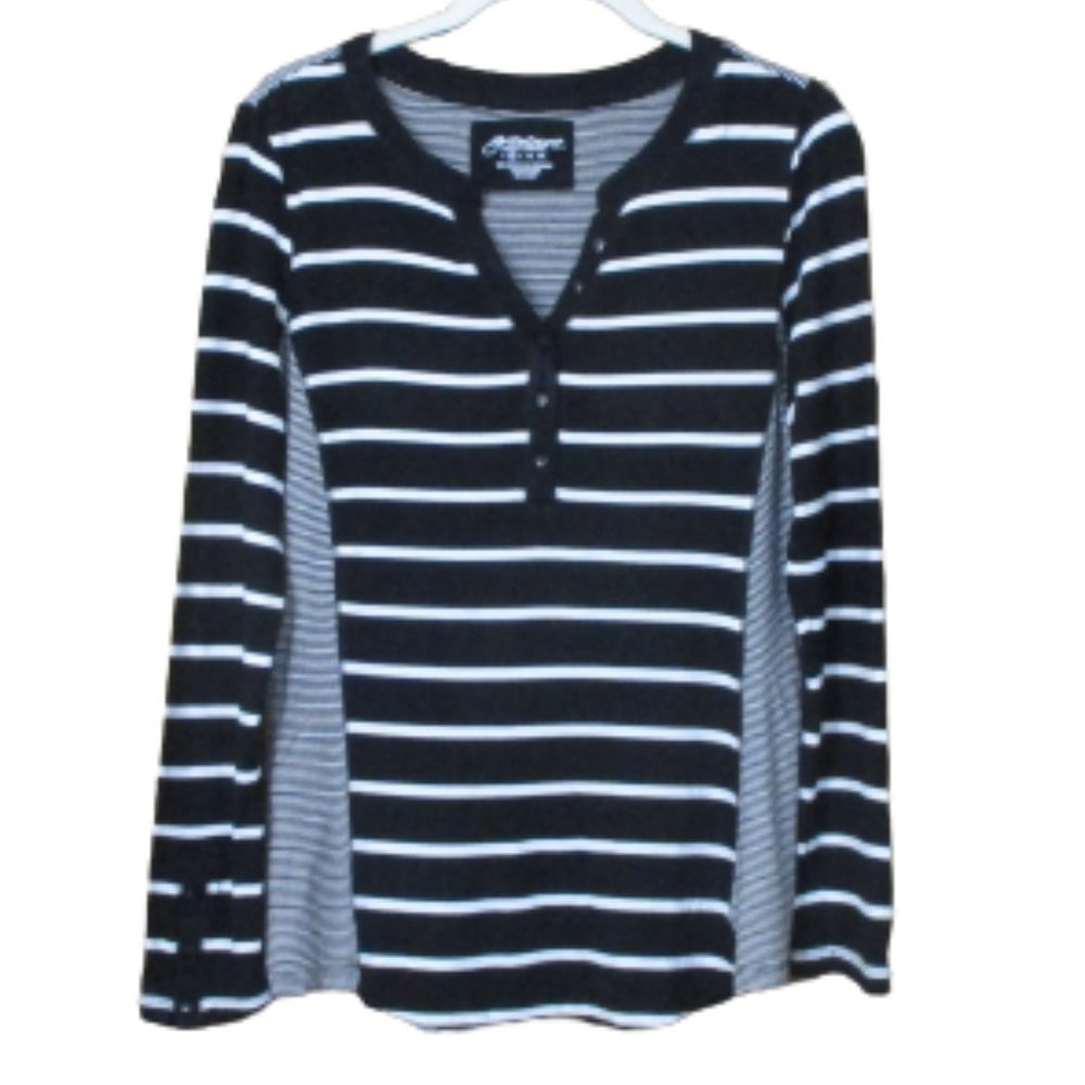 Green Source Black And White Striped Long Sleeve Top M